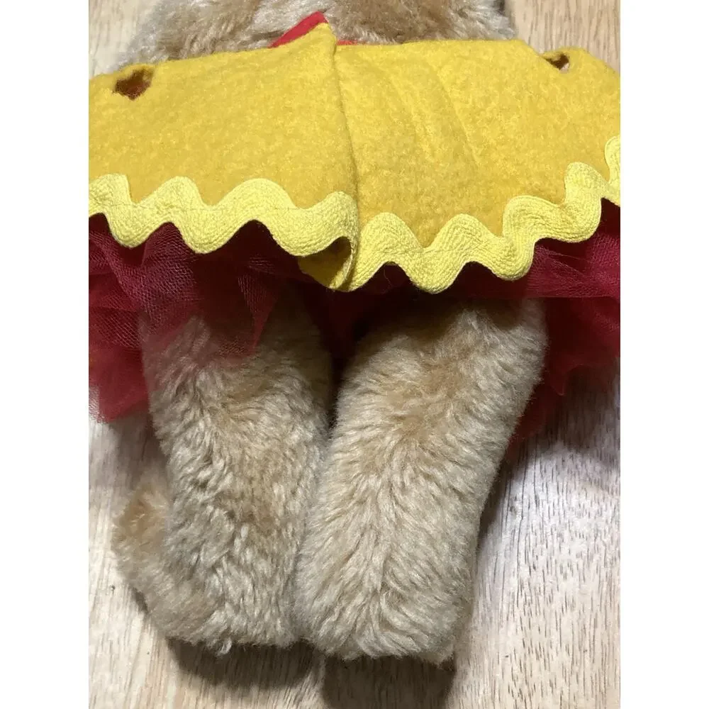 Authentic Vermont Teddy Bear Plush Jointed Suede Pads Yellow Felt Dress Red Tutu
